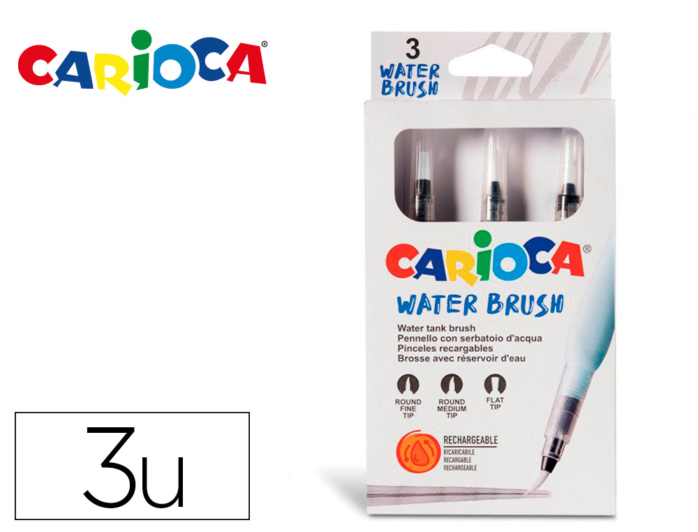 PINCEL CARIOCA RECARGABLE AGUA REDONDO CAJA DE 3 UNIDADES PUNTAS SURTIDAS