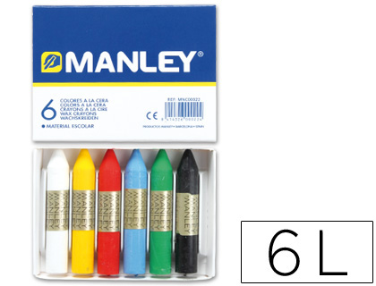 LAPICES CERA MANLEY CAJA DE 6 COLORES SURTIDOS