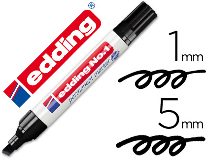 ROTULADOR EDDING MARCADOR PERMANENTE 1 NEGRO PUNTA BISELADA 5 MM RECARGABLE