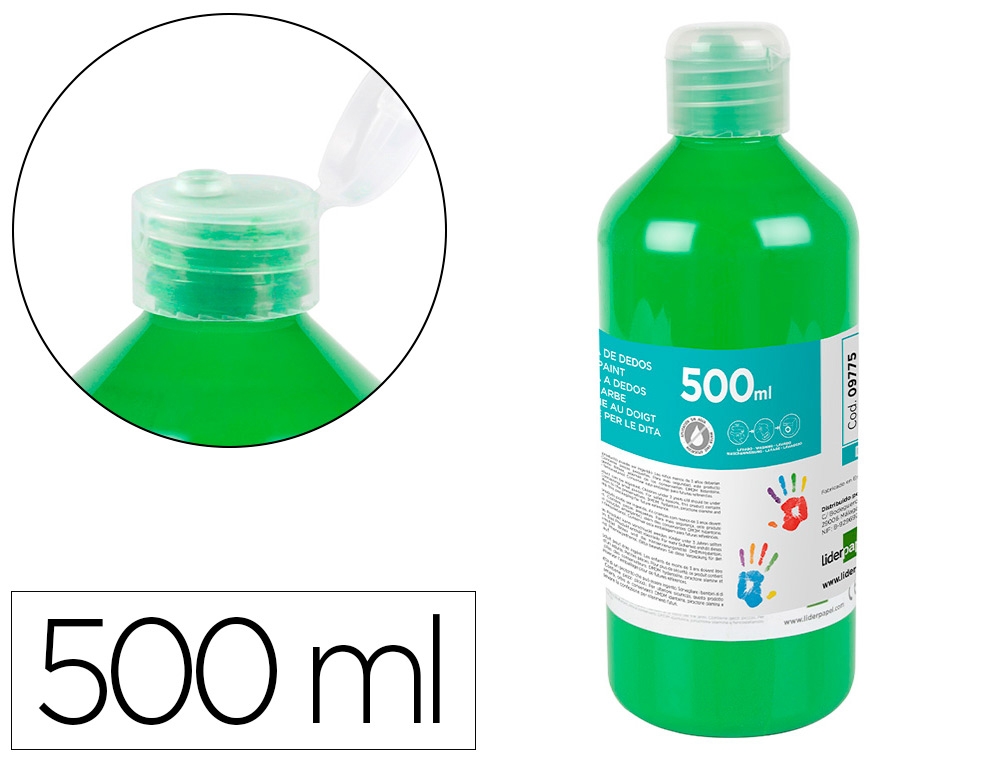 PINTURA DEDOS LIDERPAPEL BOTELLA DE 500 ML VERDE