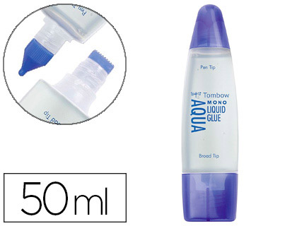 PEGAMENTO COLA LIQUIDA TOMBOW TRANSPARENTE AQUA PERMANENTE CON 2 PUNTAS BOTE DE 50 ML