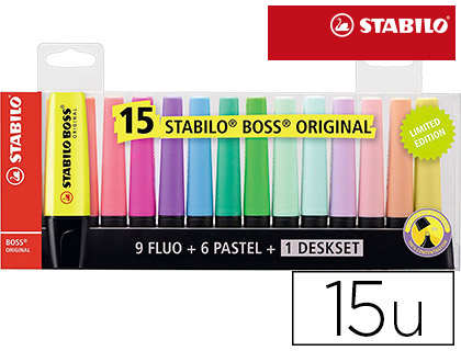 ROTULADOR STABILO BOSS FLUORESCENTE 70 BLISTER DE 15 UNIDADES COLORES SURTIDOS