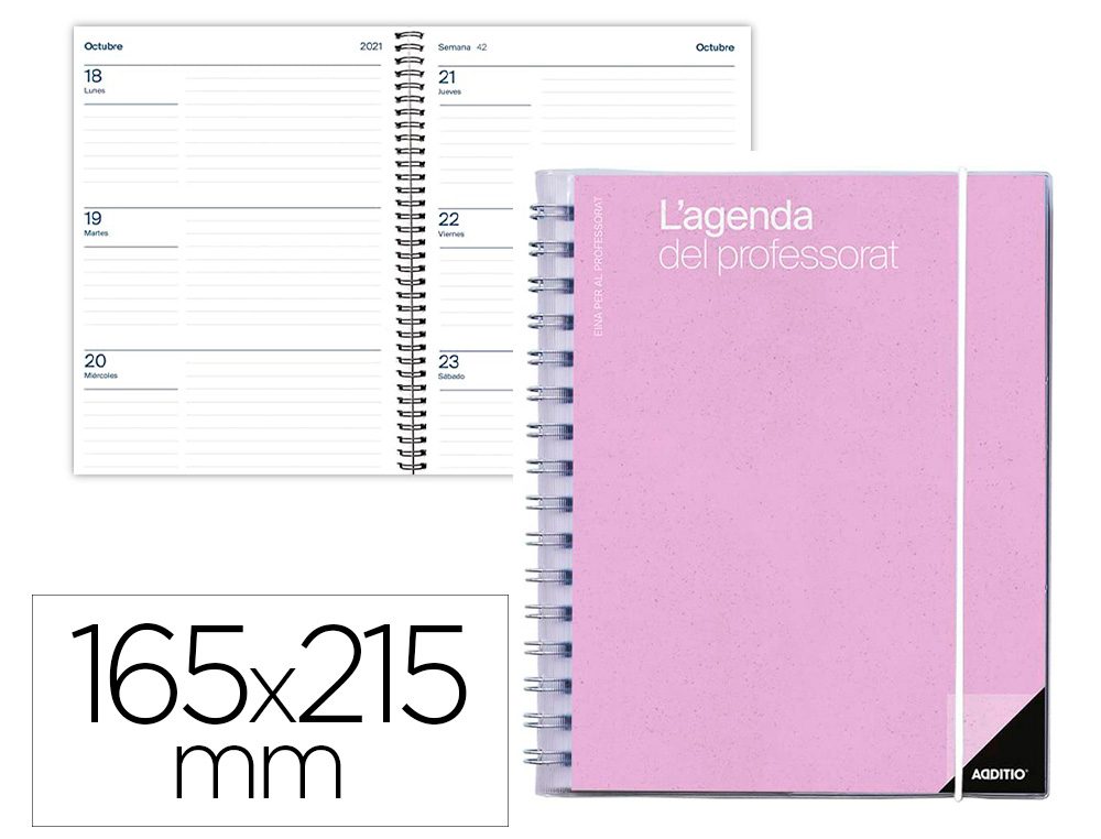 AGENDA DEL PROFESORADO ADDITIO SEMANA VISTA EVALUACION Y HOJAS PARA ANOTACIONES 208 PAGINAS COLOR LILA CATALAN