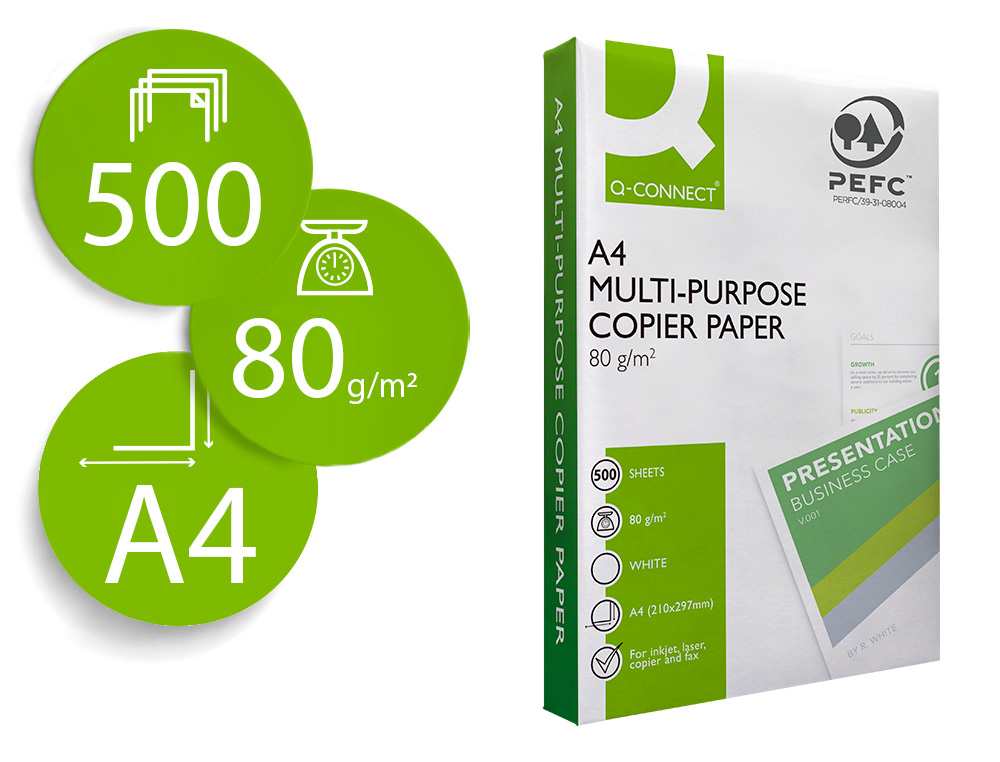 PAPEL FOTOCOPIADORA Q-CONNECT ECONOMY DIN A4 80 GRAMOS PAQUETE DE 500 HOJAS