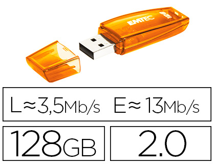 MEMORIA USB EMTEC FLASH C410 128 GB 2.0 NARANJA