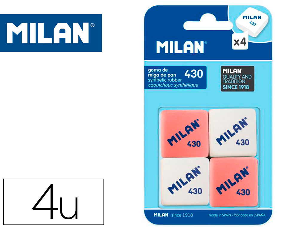 GOMA DE BORRAR MILAN 430 BLISTER DE 4 UNIDADES