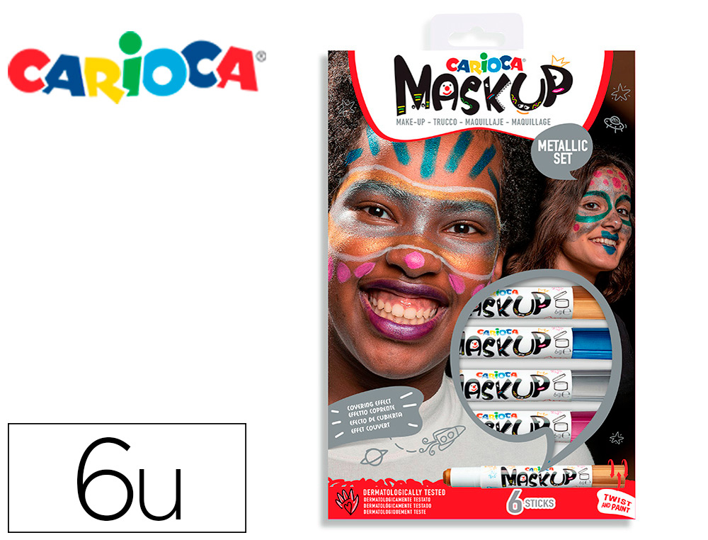 BARRA DE MAQUILLAJE CARIOCA MASK UP METALLIC CAJA DE 6 COLORES SURTIDOS