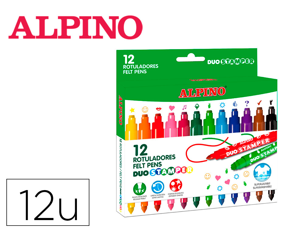 ROTULADOR ALPINO DUO STAMPER CAJA DE 12 UNIDADES COLORES SURTIDOS