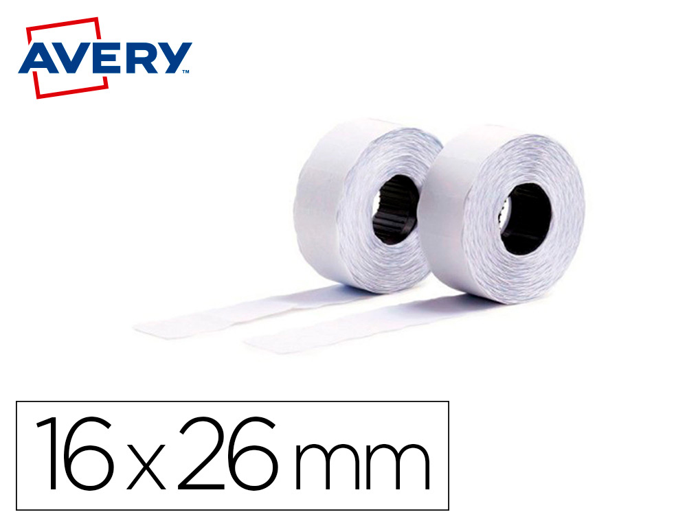 ETIQUETA AVERY ONDULADA BLANCA PERMANENTE 26X16 MM PARA ETIQUETADORA PL21/18 CAJA DE 10 ROLLOS DE 1200 ETIQIETAS