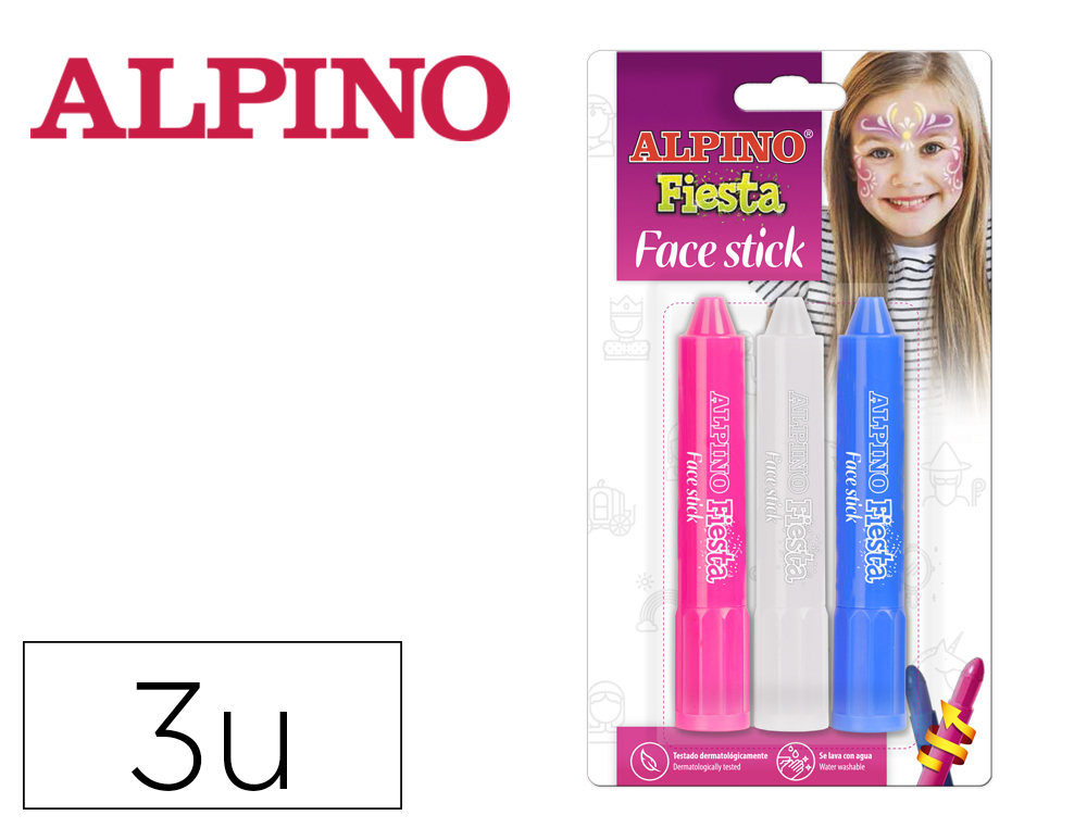 BARRA DE MAQUILLAJE ALPINO FIESTA FACE STICK PRINCESAS BLISTER DE 3 UNIDADES COLORES SURTIDOS