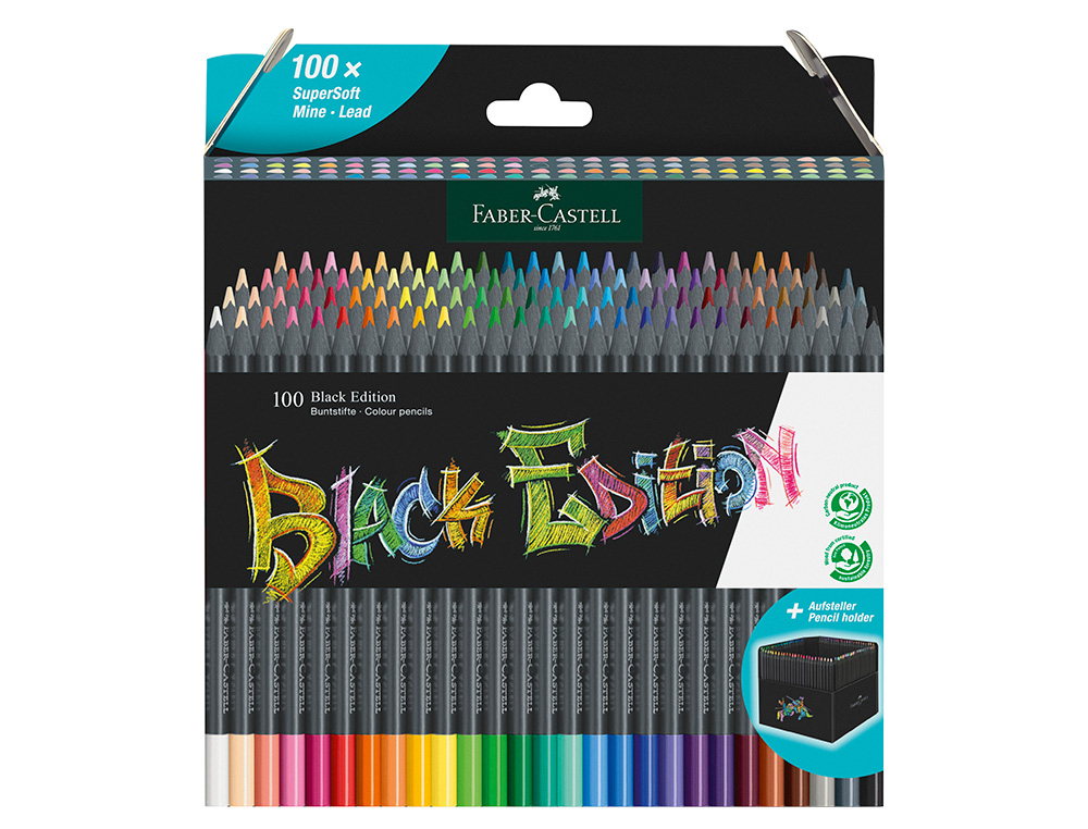 LAPICES DE COLORES FABER CASTELL EDICION BLACK SOPORTE DE 100 UNIDADES COLORES SURTIDOS