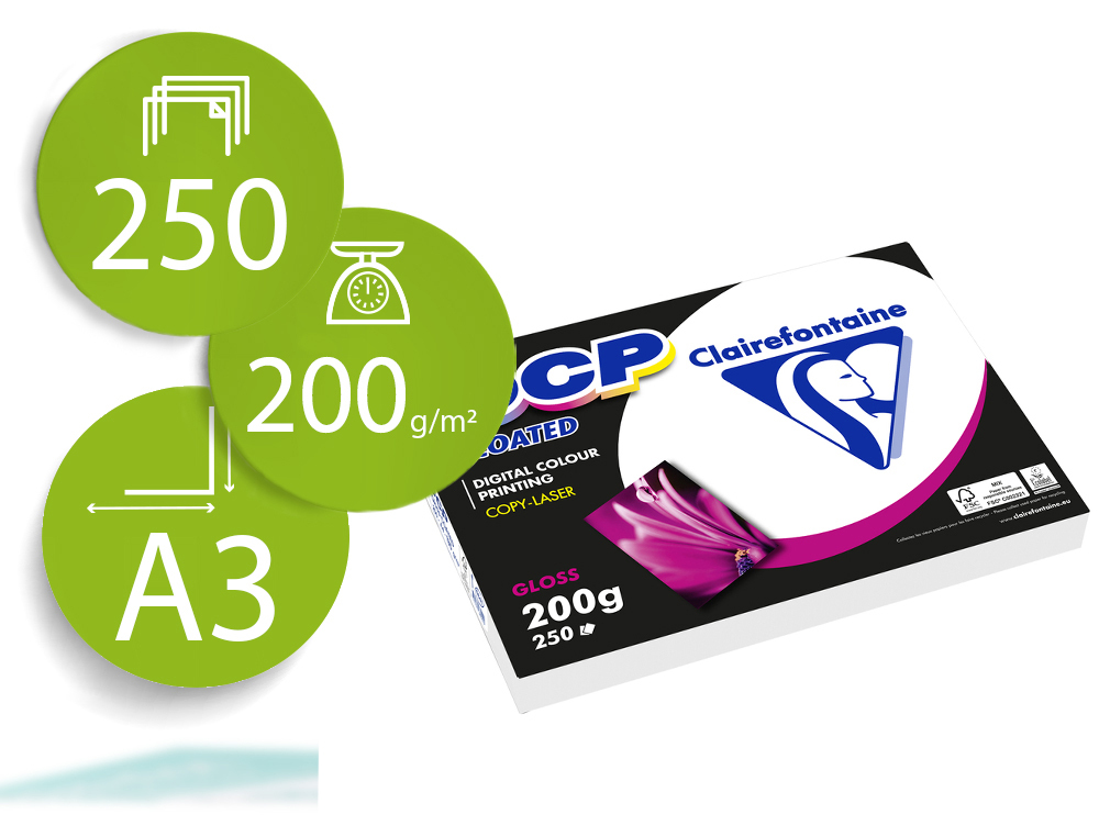 PAPEL FOTOCOPIADORA COLOR DCP COATED GLOSSY DIN A3 200 GRAMOS PAQUETE DE 250 HOJAS