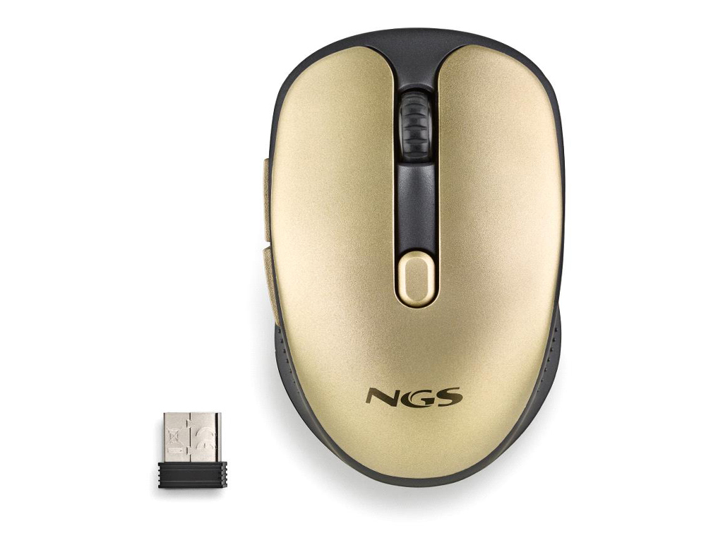 RATON NGS EVO RUST OPTICO 800/1200/1600 DPI INALAMBRICO 5 BOTONES TECLAS SILENCIOSAS RECEPTOR USB 2,4 GHZ DORADO