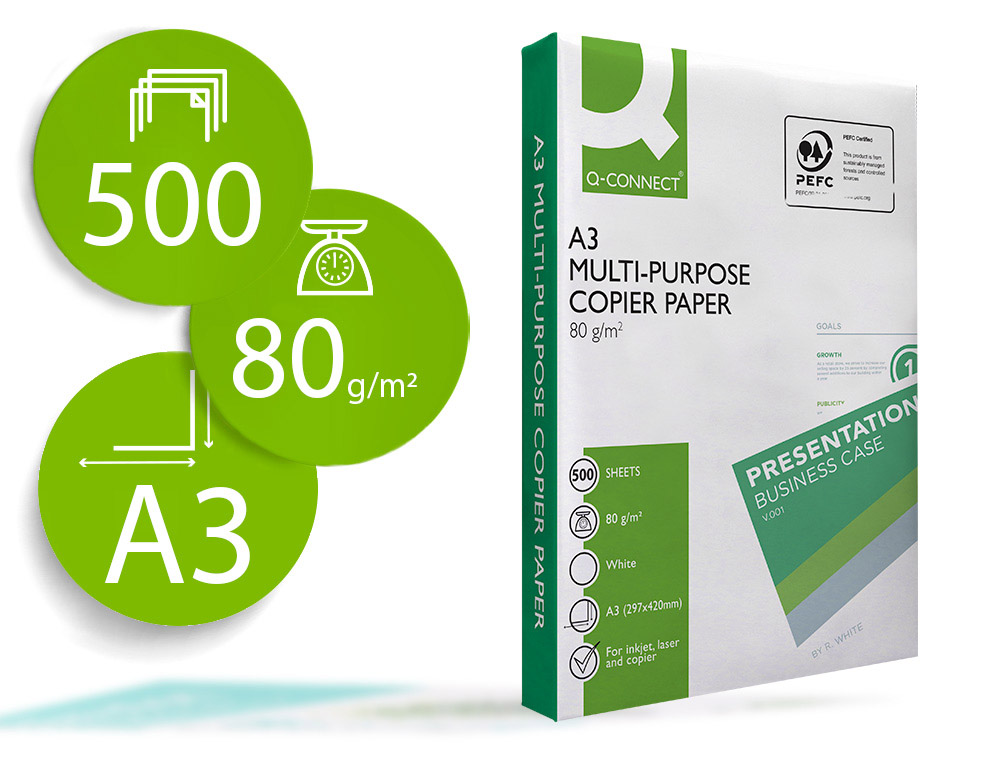 PAPEL FOTOCOPIADORA Q-CONNECT ECONOMY DIN A3 80 GRAMOS PAQUETE DE 500 HOJAS