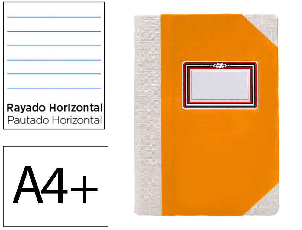 LIBRO CARTONE COSIDO FERNANDES FLECHA DIN A4+ RAYADO HORIZONTAL 50 HOJAS 100 GR NARANJA