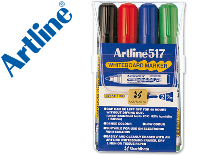 ROTULADOR ARTLINE PIZARRA EK-517/4 PUNTA REDONDA 2 MM BOLSA DE 4 UNIDADES COLORES SURTIDOS