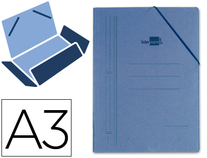 CARPETA LIDERPAPEL GOMAS A3 3 SOLAPAS CARTON PRESPAN AZUL