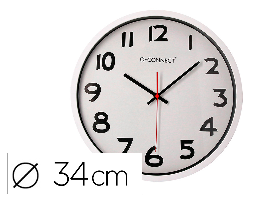 RELOJ Q-CONNECT DE PARED PLASTICO OFICINA REDONDO 34 CM MARCO BLANCO