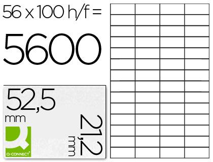 ETIQUETA ADHESIVA Q-CONNECT KF10638 TAMAO 52,5X21,2 MM FOTOCOPIADORA LASER INK-JET CAJA CON 100 HOJAS DIN A4