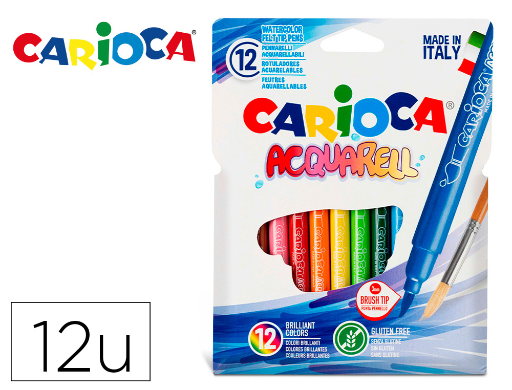 ROTULADOR CARIOCA AQUARELLE PUNTA DE PINCEL CAJA DE 12 UNIDADES COLORES SURTIDOS