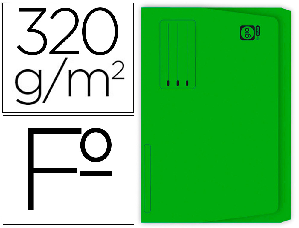 SUBCARPETA CARTULINA GIO FOLIO POCKET VERDE CON BOLSA Y SOLAPA 320G/M2