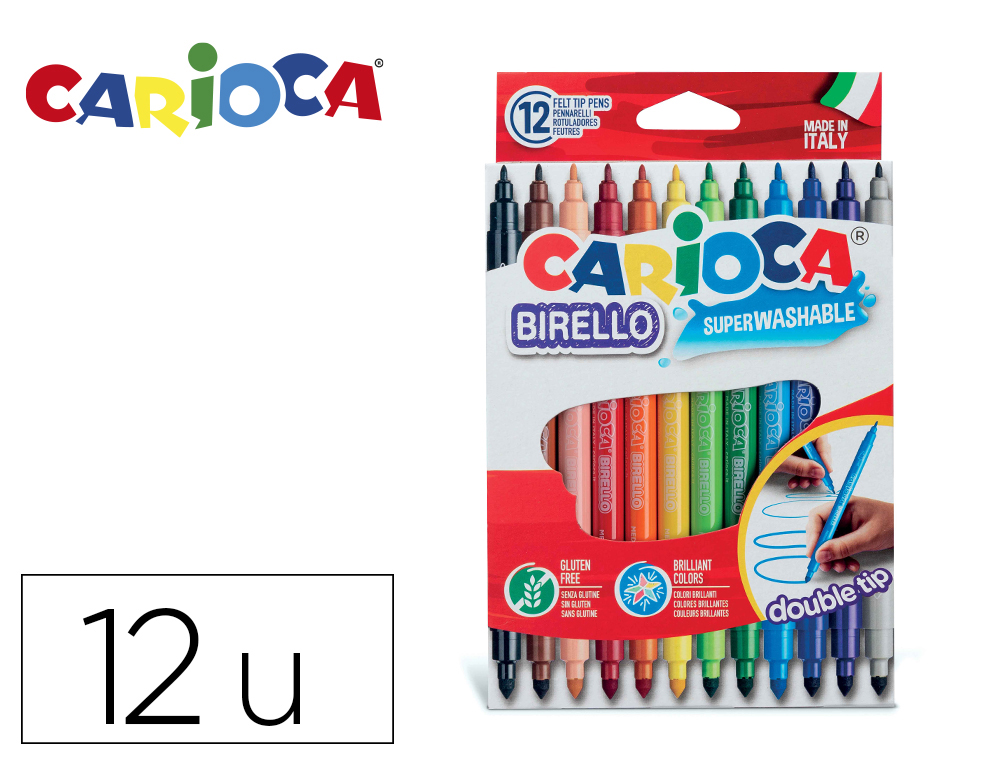 ROTULADOR CARIOCA BIRELLO DOBLE PUNTA CAJA DE 12 UNIDADES COLORES SURTIDOS