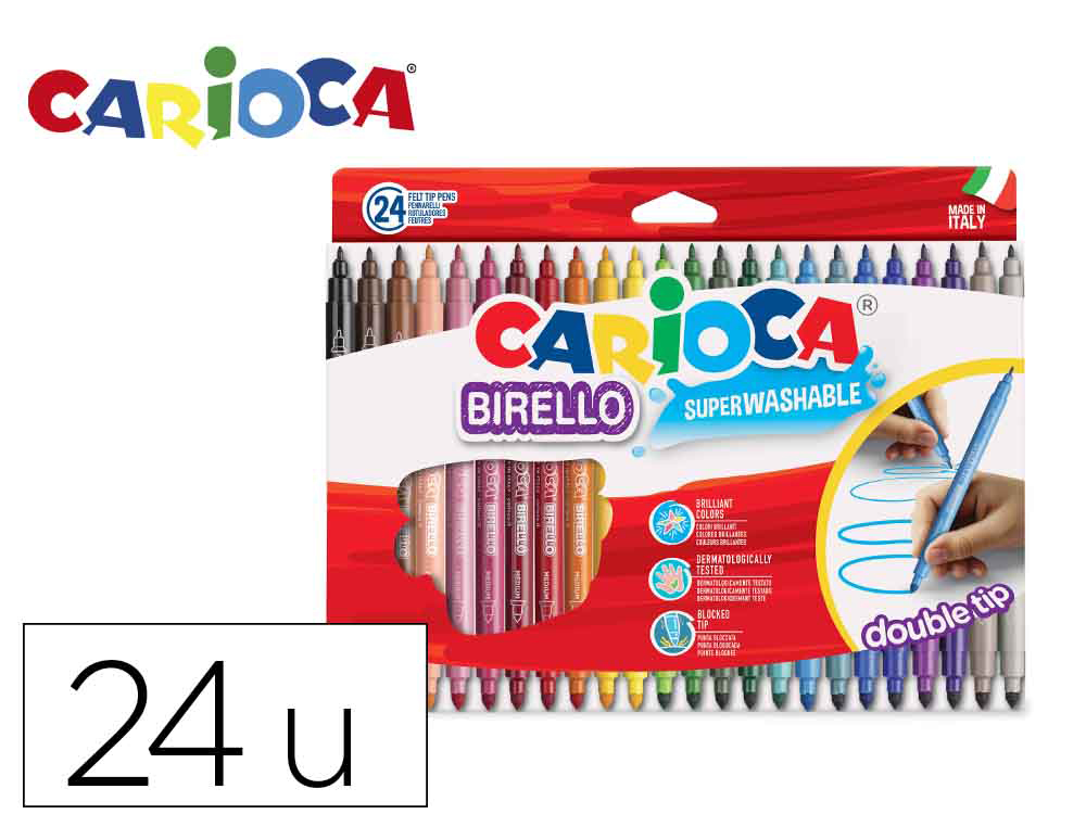 ROTULADOR CARIOCA BIRELLO DOBLE PUNTA CAJA DE 24 UNIDADES COLORES SURTIDOS