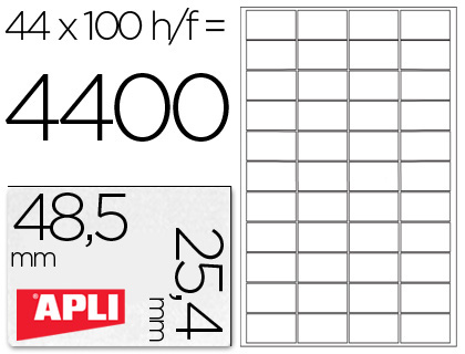 ETIQUETA ADHESIVA APLI 1285 TAMAO 48,5X25,4 MM PARA FOTOCOPIADORA LASER INK-JET CAJA CON 100 HOJAS DIN A4