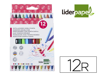 ROTULADOR LIDERPAPEL DUO DOBLE PUNTA FINA Y GRUESA CAJA DE 12 UNIDADES COLORES SURTIDOS