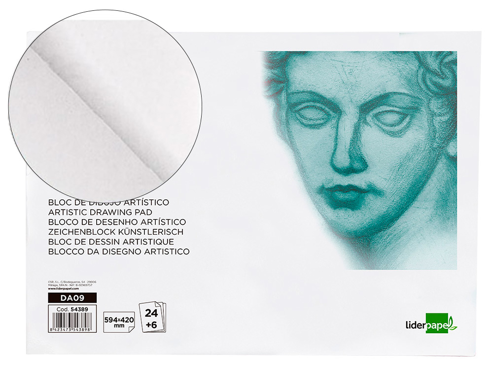 BLOC DIBUJO LIDERPAPEL ARTISTICO ENCOLADO 594X420MM 24+6 HOJAS 120G/M2 SIN RECUADRO