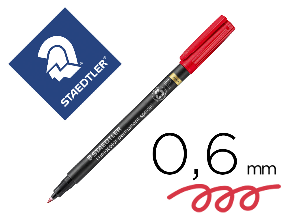 ROTULADOR LUMOCOLOR STAEDTLER RETROPROYECCION PUNTA DE FIBRA PERMANENTE 319-2 ROJO PUNTA FINA REDONDA 0.6 MM