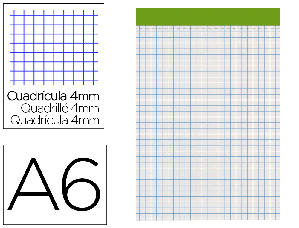 BLOC NOTAS LIDERPAPEL CUADRO 4 MM A6 80 HOJAS 60 G/M2 PERFORADO SIN TAPA