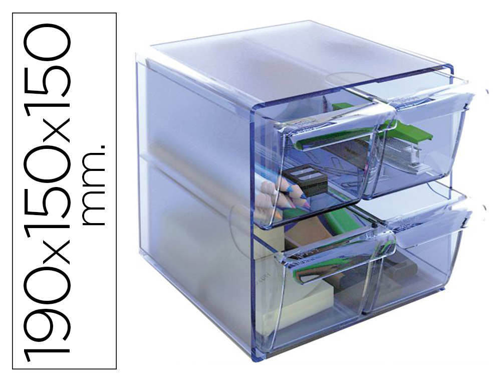 ARCHICUBO ARCHIVO 2000 4 CAJONES ORGANIZADOR MODULAR PLASTICO AZUL TRANSPARENTE 190X150X150 MM