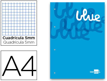 BLOC ENCOLADO LIDERPAPEL CUADRO 5 MM AZUL A4 NATURAL 100 HOJAS 100 G/M2