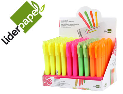 MARCADOR DE CERA GEL LIDERPAPEL FLUORESCENTE EXPOSITOR DE 60 UNIDADES COLORES SURTIDOS