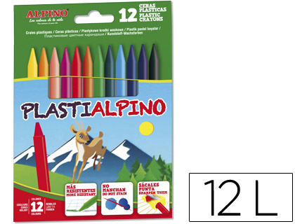 LAPICES CERA ALPINO PLASTI CAJA DE 12 UNIDADES COLORES SURTIDOS