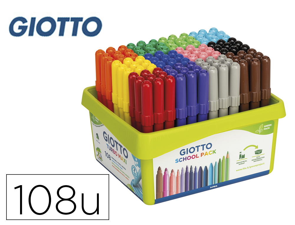 ROTULADOR GIOTTO TURBO MAXI SCHOOL PACK DE 108 UNIDADES 12 COLORES X 9 UNIDADES