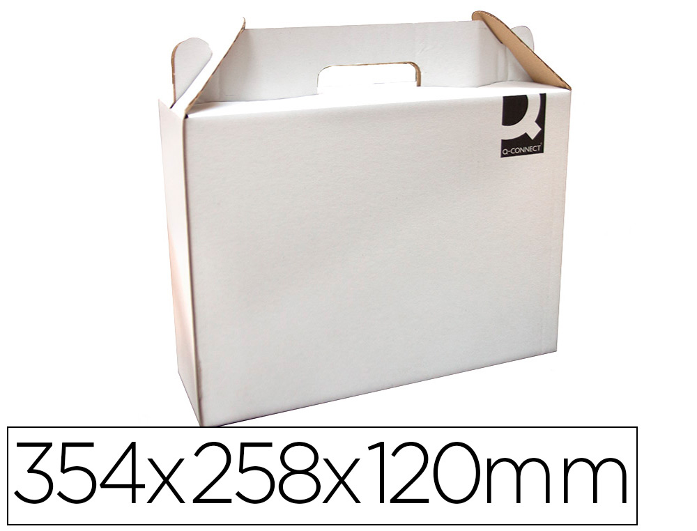 CAJA MALETIN CON ASA Q-CONNECT CARTON PARA ENVIO Y TRANSPORTE 355X120X258 MM