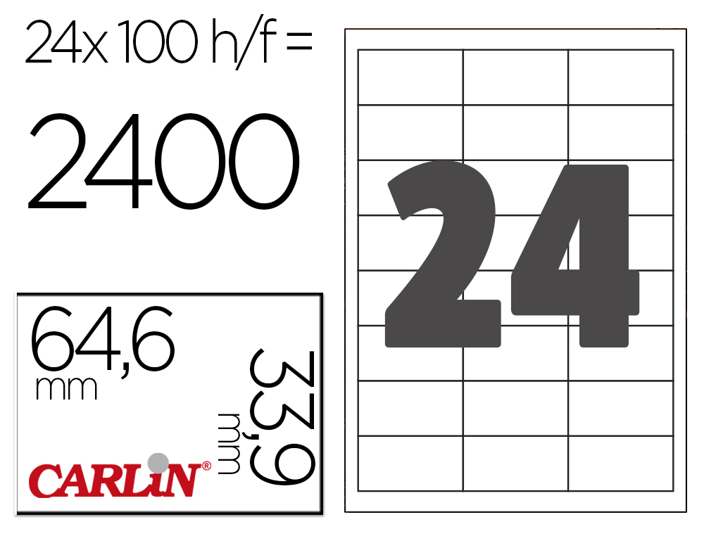 ETIQUETA ADHESIVA CARLIN 64,6X33,9 MM FOTOCOPIADORA LASER INK-JET CAJA DE 100 HOJAS DIN A4