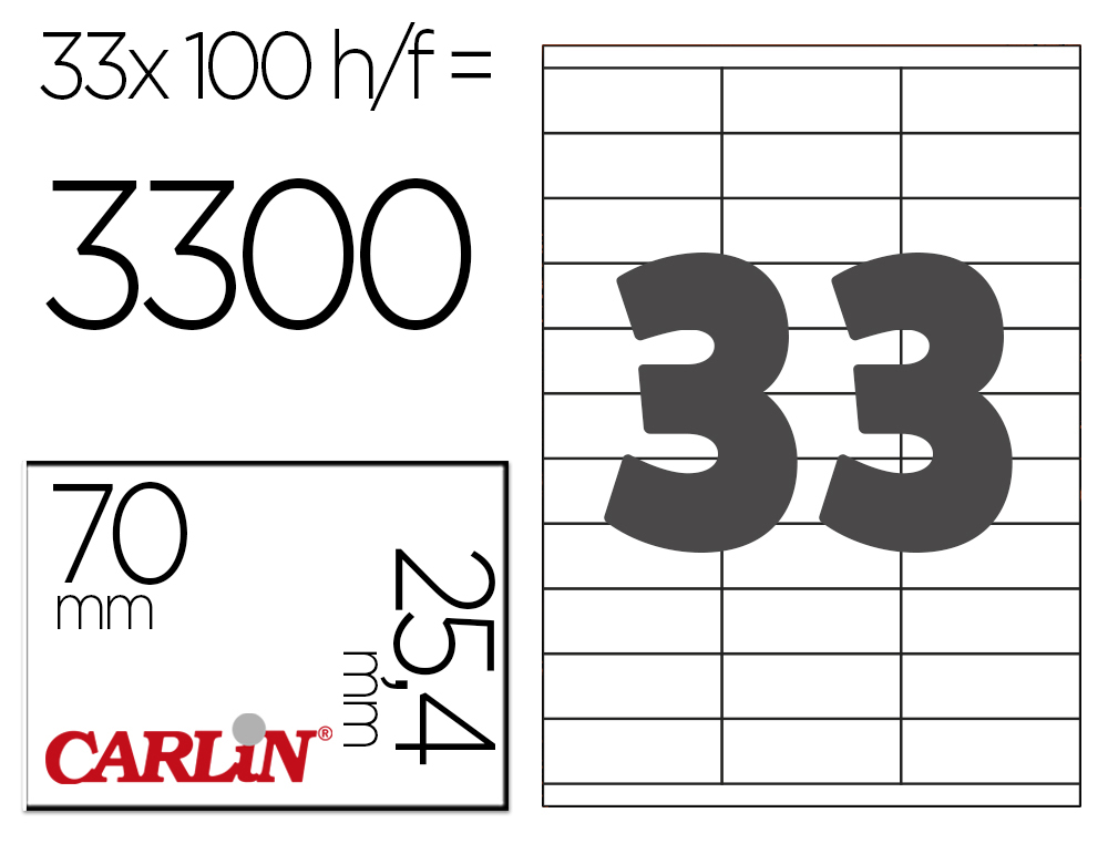 ETIQUETA ADHESIVA CARLIN 70X25,4 MM FOTOCOPIADORA LASER INK-JET CAJA DE 100 HOJAS DIN A4