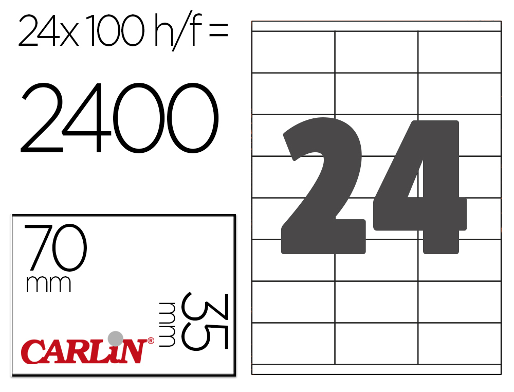 ETIQUETA ADHESIVA CARLIN 70X35 MM FOTOCOPIADORA LASER INK-JET CAJA DE 100 HOJAS DIN A4