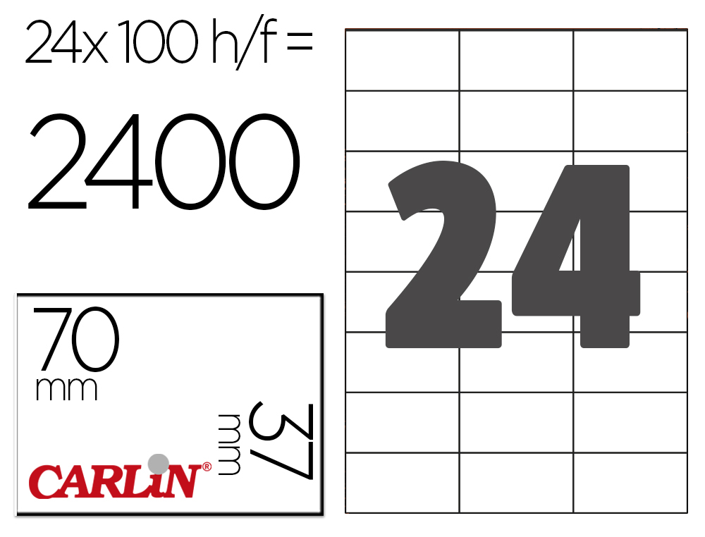 ETIQUETA ADHESIVA CARLIN 70X37 MM FOTOCOPIADORA LASER INK-JET CAJA DE 100 HOJAS DIN A4