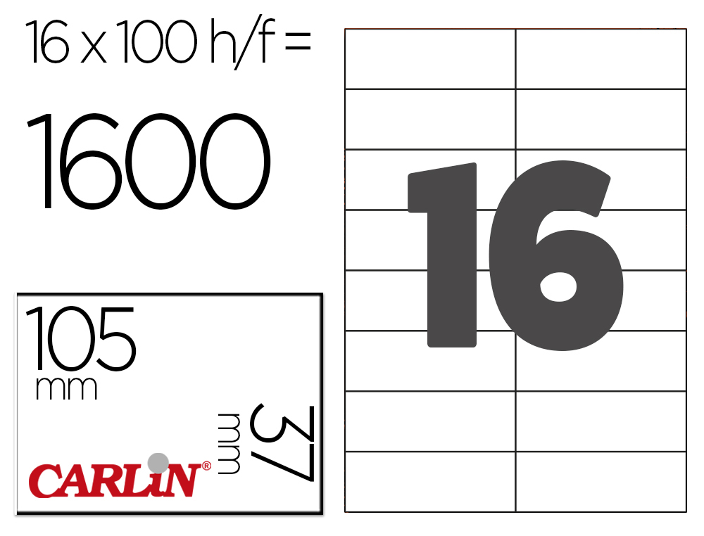 ETIQUETA ADHESIVA CARLIN 105X37 MM FOTOCOPIADORA LASER INK-JET CAJA DE 100 HOJAS DIN A4