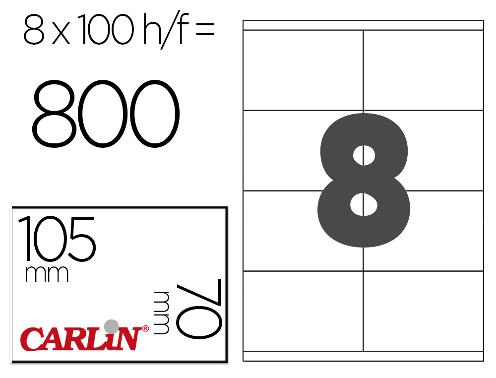 ETIQUETA ADHESIVA CARLIN 105X70 MM FOTOCOPIADORA LASER INK-JET CAJA DE 100 HOJAS DIN A4