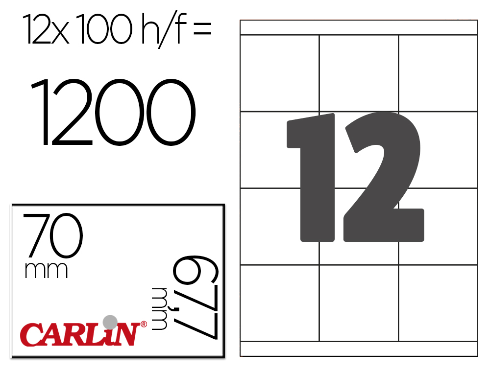 ETIQUETA ADHESIVA CARLIN 70X67,7 MM FOTOCOPIADORA LASER INK-JET CAJA DE 100 HOJAS DIN A4